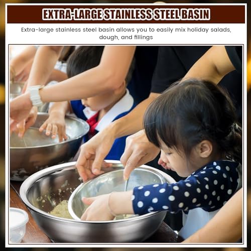 Nuogo 8 Pcs Stainless Steel Mixing Bowls Metal Mixing Bowls Extra Large Basin Salad Basin Deeper Edge Dishwasher Safe Mirror Finish for Home and Commercial, Silver (16 Inch 13 Qt) - Image 5