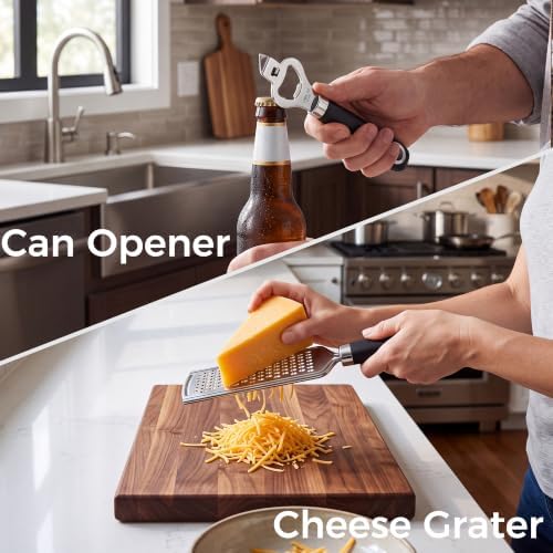 Kitchen 18/0 Stainless Steel Gadgets Utensil Set, Good Grip Utensils, Can Opener, Cheese Grater, Peeler, Pizza Cutter, Garlic Press, 5 Pcs - Image 3