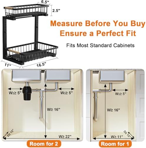 REALINN Under Sink Organizer, Adjustable 2 Tier Pull Out Kitchen Bathroom - Image 2