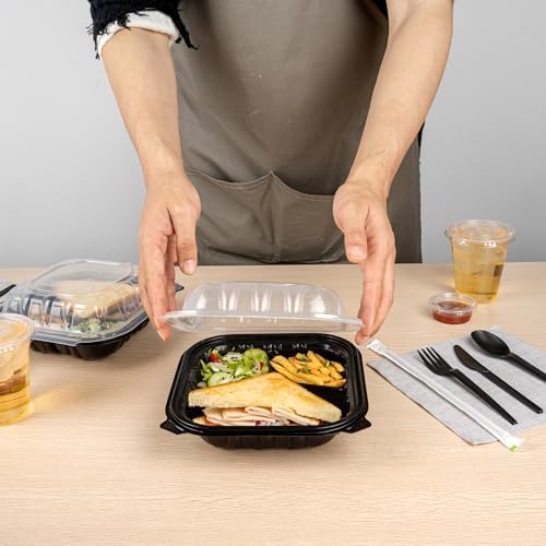 Restaurantware 34 oz Black Plastic Clamshell Container, 100 Pack - Image 5
