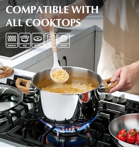 KOCH SYSTEME CS Stainless Steel Pot - 4 Quart Induction Stainless Steel Stock Pot with Lid for Pasta, Soup, Spaghetti, Steel Soup pots with Heat-Resistant Bakelite Double Handle, Dishwasher Safe - Image 3