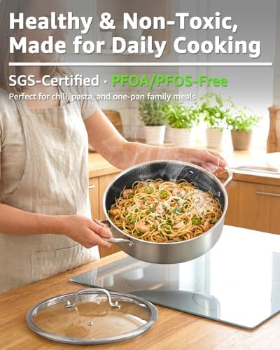LOLYKITCH 5-Quart Deep Frying Pan with Lid | 12 Inch | Riveted Handles - Image 2