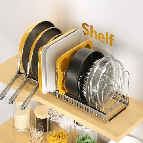 ORDORA Pots and Pans Organizer under Cabinet, 11.8-22.8" 12 Dividers Silver - Image 7