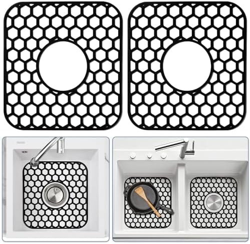 2 Pack Silicone Sink Protectors for Kitchen Sink -12"x 11" Center Drain by Bestjing