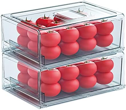YekouMax Fridge Drawer Organizer - 2 Pcs Pull-Out Cabinet Storage Containers For Fridge, Freezer, Pantry Organizer for Kitchen Storage & Organization Sets, 11.81" Long by YekouMax