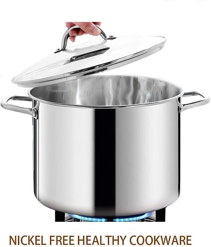 HOMICHEF 12 Quart LARGE Stock Pot with Glass Lid - NICKEL FREE Stainless Steel Healthy Cookware Stockpots with Lids 12 Quart - Mirror Polished Induction Pot - Commercial Grade Soup Cooking Pot - Image 3