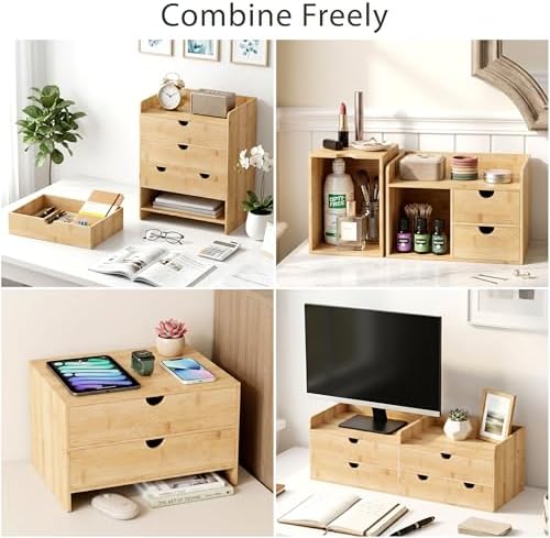 Bamboo Desk Organizer with Drawers, Desktop Storage Box for Office Supplies - Image 4