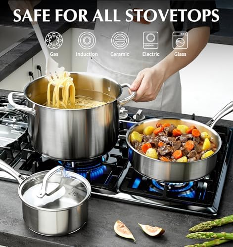 KOCH SYSTEME CS Stainless Steel Cookware Set 21 Piece with 5-Layer Base, Professional 18/10 Stianless Steel Pots and Pans Set, Oven&Dishwasher Safe, Non Toxic, Induction Kitchen Cooking Sets, 21PCS - Image 3