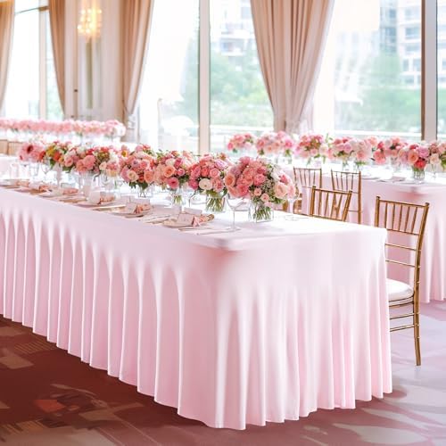 PARTISKY 2 Pack Pink Table Cover for Rectangle Tables 6ft,One-Piece Spandex Elastic Table Cloth with Skirt for Wedding Folding Table Banquet Baby Shower & Birthday Parties - Image 5