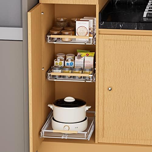 SANNO Pull Out Cabinet Organizer with Expandable Sliding Shelves for Cupboard Pantry, Steel Metal Sliding Shelf, Chrome Finish - Image 6