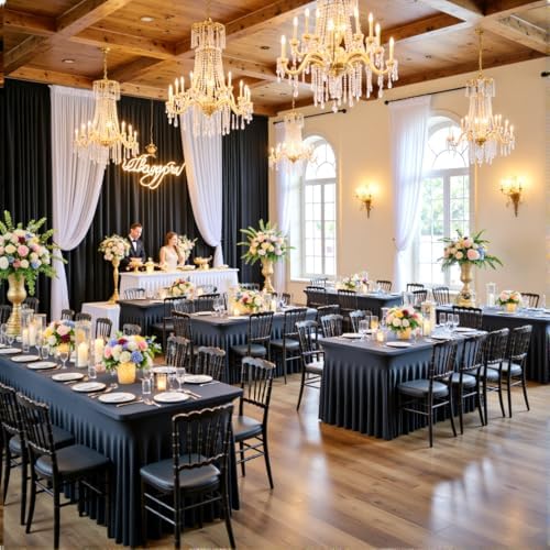 leegleri 8 Pack Black Spandex Table Cloths for 6 Foot Rectangle Tables, Wrinkle Free Stretch Fitted Tablecloths 6ft, Black Banquet Tablecloth with Skirt for Parties Weddings Birthday - Image 2