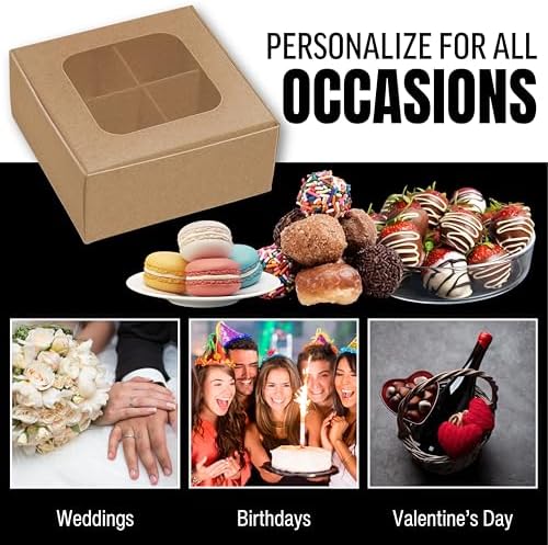 100 pcs Kraft Mini Truffle Box for 4 Treats with Window and Dividers, Bakery Boxes, 3.5 x 3.5 x 1.57 Inches VERY SMALL Baking Boxes for 4 Treats, Square Truffles Box for Gift Giving - Image 5