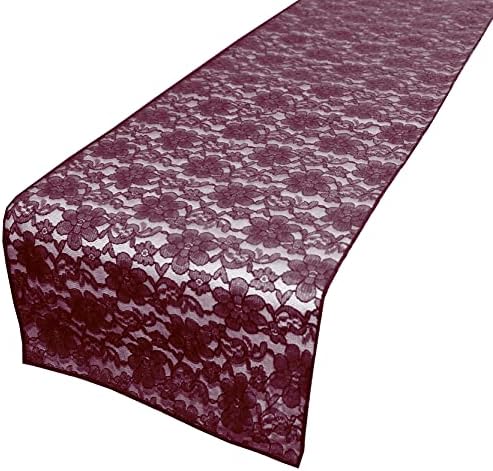 Zen Creative Designs 10 Pack Floral Lace Table Runner Sheer Lace Event Party Wedding Table Decor (12" by 144", Burgundy) by ZenCreativeDesigns