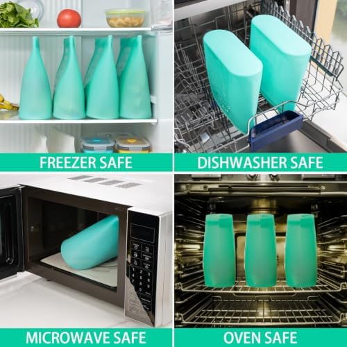 Reusable Food Storage Bags Extra Large, 0.8 Gallon/101 fl.oz/3000 ml, 4 Pack 100% Silicone Food Storage Bags Stand-Up Wide-Mouth Zip-Lock for Large Items, Freezer Microwave Oven Dishwasher Safe, Aqua - Image 6