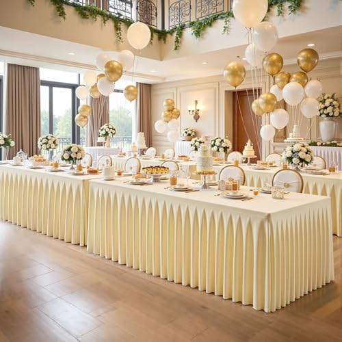 6 Pack Beige Rectangle Tablecloth 8 FT Stretch Spandex Fitted Table Cloth for 8 Foot Rectangle Tables Banquet Tablecloths Wrinkle Free Table Cover Skirt Ruffle Tablecloth for Party Wedding Birthday - Image 2