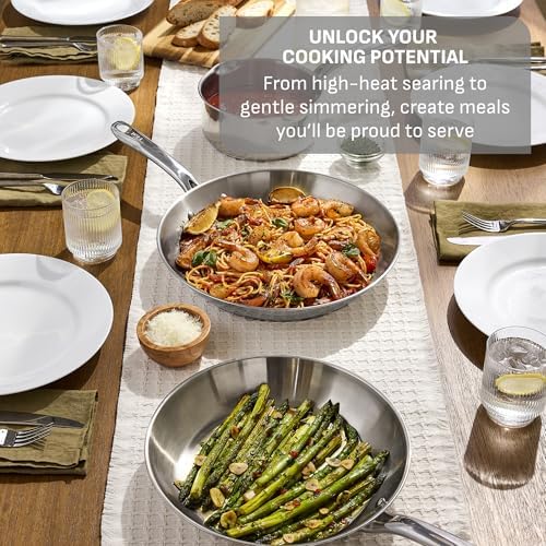 T-fal Stainless Steel Pots and Pans Set 11 Piece, Induction, Oven Broiler Safe 500F, Kitchen Cooking Set w/Fry Pans, Saucepans, Saute Pan, Steamer, Cookware, Dishwasher Safe, Silver - Image 4