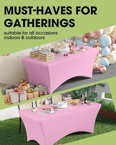 Pureegg Spandex Tablecloth 6ft - 6 Pack, Fitted and Stretch Table Cover for Rectangle Tables, Wrinkle-Resistant and Secure Fabric for Outdoor, Picnic, Party, Wedding, Banquet and Birthday, Pink - Image 3