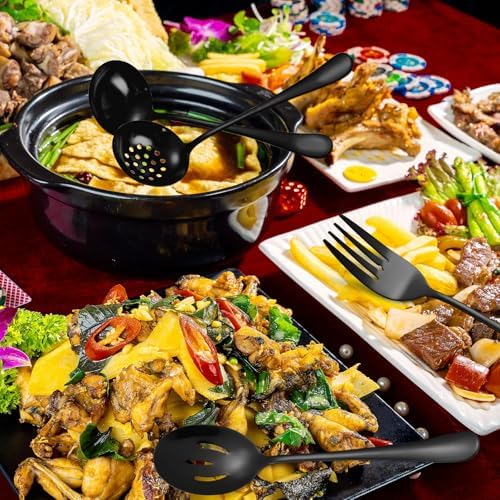 Black Serving Utensils Set 10-Piece Stainless Steel Kitchen Catering Flatware include Catering Tong Big Spoons and Ladles Servers Large Fork Spatula Ideal for Home and Restaurant Use - Image 3