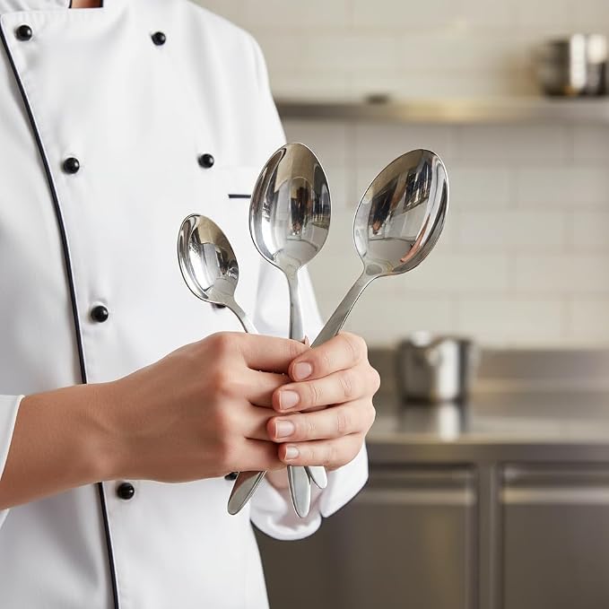 Chef Kunz Spoon |3-Pack| 18/10 Stainless Steel Solid Serving Spoon Set | Cooking Spoons for Basting, Plating, Quenelle (Extra Large Medium and Small, Kunz Regular spoon set (3 piece) - Image 5