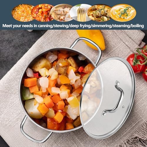 E-far 12 Quart Cooking Stock Pot, Large Stainless Steel Pot for Canning Simmering Stewing, Heavy Duty Cookware with Tri-ply Base for Induction Gas Stoves, Soup Pots with Glass Lid, Dishwasher Safe - Image 6