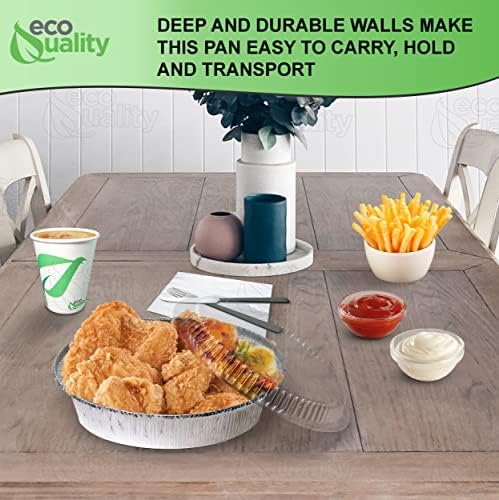 EcoQuality 9" Round Aluminum Foil Pans with Clear Lids - Disposable Containers with Foldable Walls for Pie Baking, Cooking, Serving, Reheating, and Storing - Freezer and Oven Safe Tart Pan 100 Pack - Image 6
