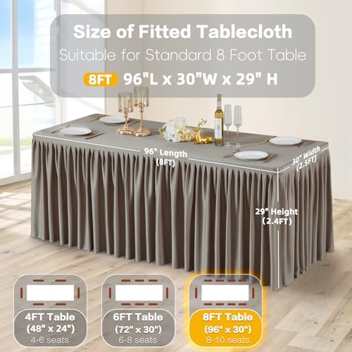 Wish Care Natural Polyester Table Clothes for 8 Foot Rectangle Tables, Wrinkle Free Fitted Table Cover with Pleated Ruffle Table Skirt for Birthday Party Wedding Trade Show Event Display - Image 4