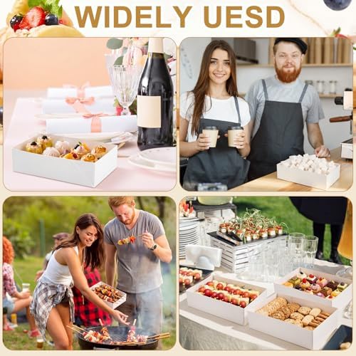 Chinco 100 Pieces Paperboard Kraft Food Trays 4 Corner Pop up Food Tray Disposable Foldable Cardboard Movie Night Snack Party Container Box for Holding Drink at Stadiums or Theaters (White) - Image 6