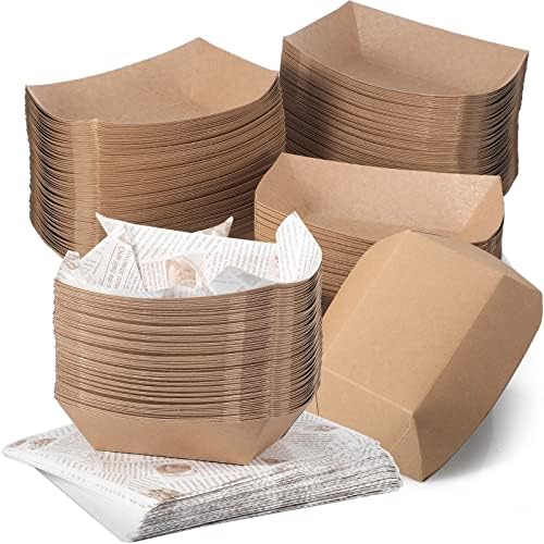 Spakon 1000 Pcs 3 Lb Paper Food Boats Set Disposable Serving Food Trays and Grease Proof Deli Liner, Heavy Duty Coated Paperboard for Snack Nacho, Taco, Hot Dog BBQ Party Picnic(Classical Newspapers) by Aranorun