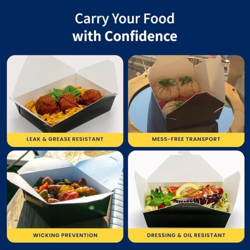 FC Meyer MeyerPak #4 Take Out Cartons, Leak & Grease Resistant Take Out Boxes, Earth-Friendly Disposable To Go Food Containers, 7 3⁄4” x 5 1⁄2” x 3 1⁄2“, Small, Black, Pack of 15 - Image 5
