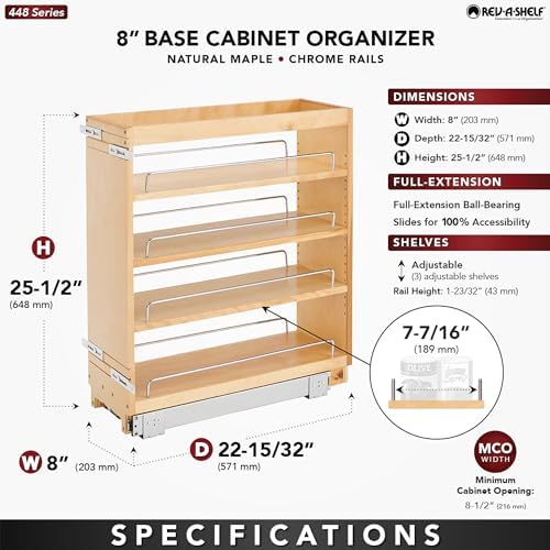 Rev-A-Shelf Pullout Kitchen Cabinet Organizer, Min Cabinet Opening 8.5" W - Image 3
