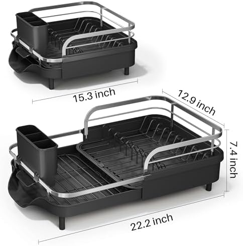 SAYZH Expandable Dish Drying Rack for Small Kitchen Counter, Black - Image 4