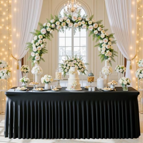 6 Pack Black Spandex Table Covers & Table Skirt for 6FT Rectangle Tables - Fitted 6 Foot Stretch Fabric Tablecloth with Pleats, Wrinkle Free for Weddings, Parties, Craft Fairs & Folding Tables - Image 4