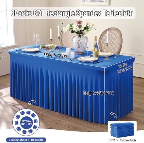 leegleri 6 Pack Royal Blue Spandex Table Clothes for 6 Foot Rectangle Tables, Wrinkle Free Fitted Table Cloth 6ft Stretch Tablecloths for Parties Weddings Birthday Banquet Baby Shower - Image 6