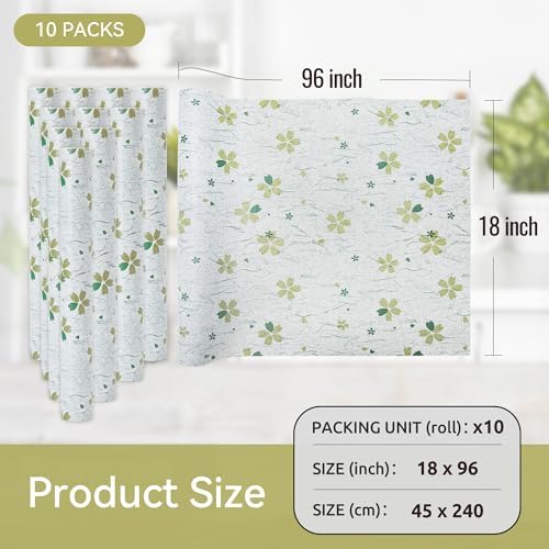 FIFTY FEET 18"x96" Non-Adhesive Shelf Liner for Kitchen Cabinets and Drawers, Washable Non-Slip PVC Cabinet Liner (Green Floral)(10 Roll) - Image 5