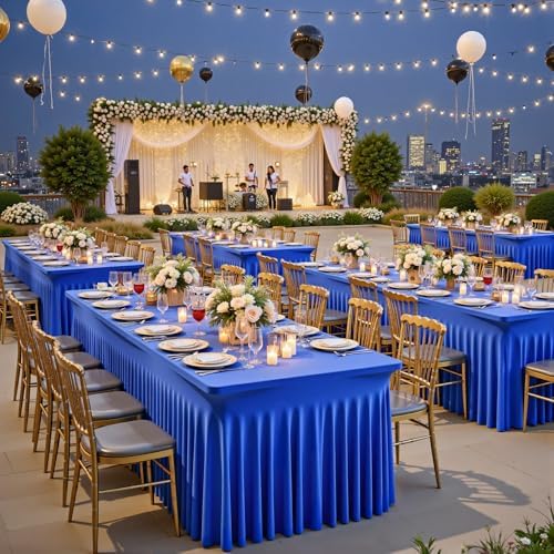 Wish Care 2 Pack Royal Blue Spandex Table Clothes for 4 Foot Rectangle Tables, 4FT Wrinkle Free Fitted Tablecloths Ruffles Design Table Cloth for Party, Banquet, Wedding and Events - Image 5
