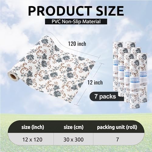 FIFTY FEET 12X120 Inch Shelf Liner for Kitchen Cabinets, PVC Drawer Liner for Dresser Non-Slip Bathroom, Non-Adhesive Cabinet Liner Washable (Black Floral)(7 Roll) - Image 3