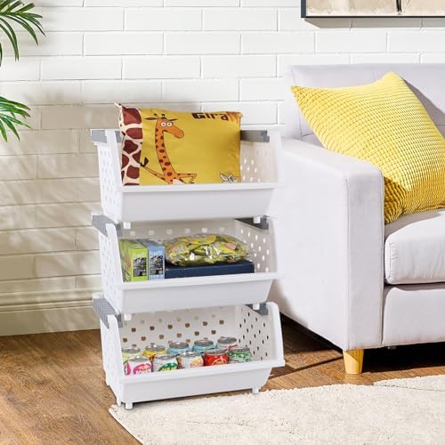 Set of 4 Plastic Stackable Storage Baskets - Image 5