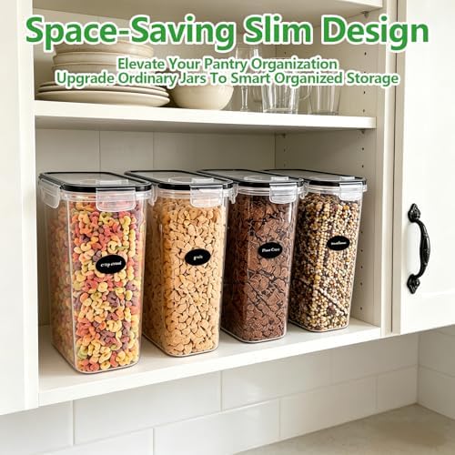 4pcs 4L Airtight Plastic Canisters, Kitchen Pantry Dry Food Storage | 4pk 4L airtight canisters, tight sealed lids lock out moisture. Premium plastic, stackable for all kitchen dry foods - Image 6