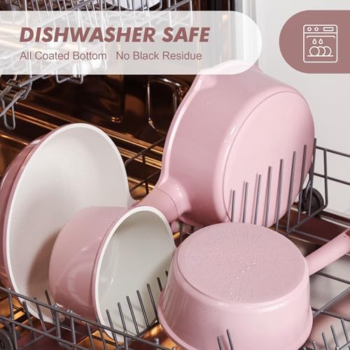 SENSARTE Ceramic Nonstick Saucepan with Lid 1.5 QT, PTFE/PFAS Free, Pink - Image 6