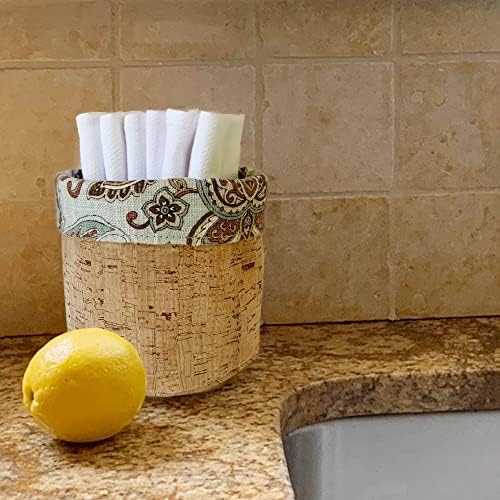 Reusable Paper Towel Set/Towels and Cork Fabric Basket/American Made/Machine Washable/Absorbent/Durable/Quality Edges/No Pilling (Paisley & Cork Leather Basket, 12 Cloths) - Image 2