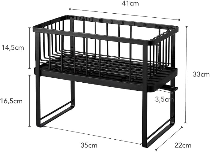 YAMAZAKI Home Tower Two-Tier Adjustable Dish Drainer Rack, Compact Drying Rack with Hooks, Utensils Holder - Steel - - Image 9