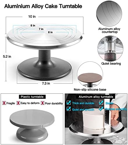 Aluminum Alloy Revolving Cake Stand & Carrier - 268PCS Kit with 54 Piping Tips, Acrylic Cake Discs, Various Spatulas - Image 2