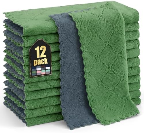 Homaxy 12 Pack Super Soft Dish Cloths, 10" x 10", Dark Grey & Grass Green by Homaxy