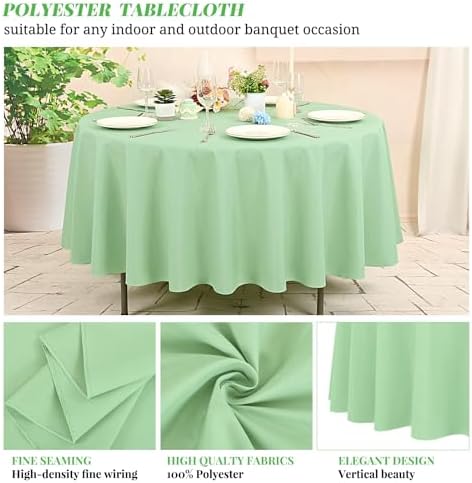 10 Pack Sage Green Round Tablecloths,70 Inch Polyester Table Cloth - Image 3