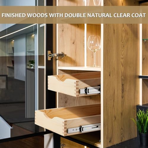 Menkxi 2 Set Wooden Pull out Cabinet Organizer Fully Assembled Slide out Pantry Drawer with Gentle Close Storage Shelf Tray for Base Kitchen Under Sink Bathroom Accessory(Wood Color,15'' X 21'' X 3'') - Image 6