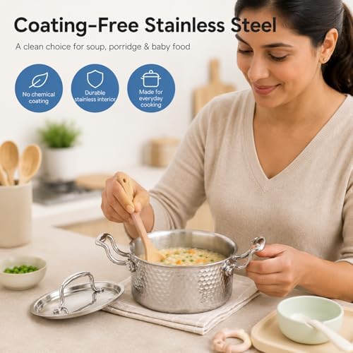 Tri-Ply Stainless Steel Stock Pot,1.8 Quart Sauce Pan with Lid, Induction Pasta Pot for Soup, Gravies & Oatmeal, Fast Even Heating, 18/8 Interior, Oven & Dishwasher Safe, Double Loop Handles - Image 4