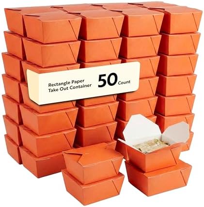 Restaurantware Bio Tek 30 Ounce Take Out Boxes 50 To Go Lunch Boxes - Tab-Lock Closure Heat-Tolerant Orange Paper Disposable Lunch Boxes Greaseproof For Hot And Cold Foods by Restaurantware