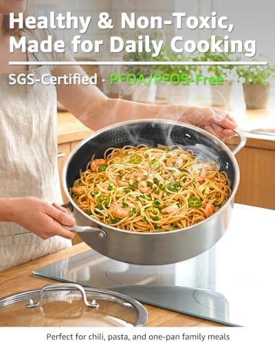 LOLYKITCH 7 QT Saute Pan with Lid & 12'' Frying Pan Set | Detachable Handle - Image 3