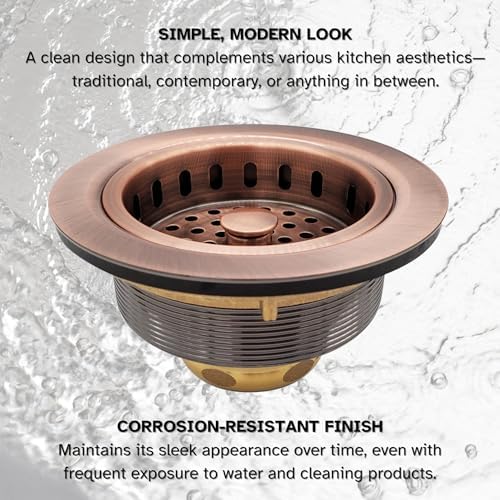 Westbrass A214-11 3-1/2" Post Style Large Kitchen Sink Basket Strainer, Antique Copper - Image 4