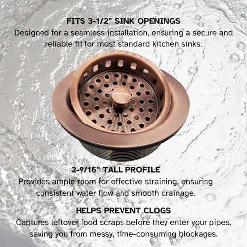 Westbrass A214-11 3-1/2" Post Style Large Kitchen Sink Basket Strainer, Antique Copper - Image 6